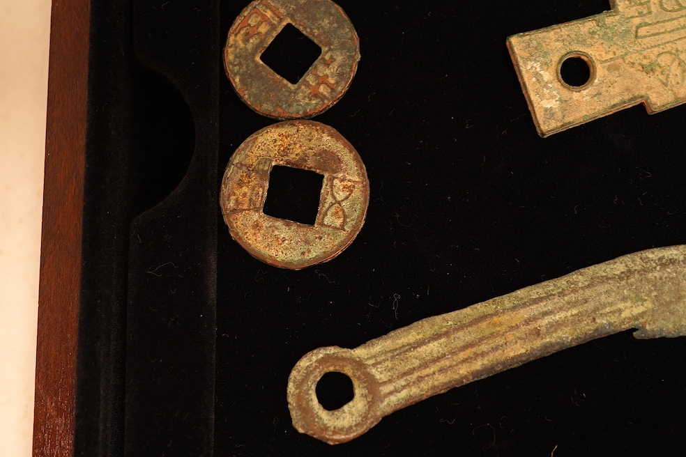 Westminster, coins of ancient China collection, including bone cowrie, the bronze to cowrie ghost face money, Ming Zi Dao coin knife money, Pan Liang coin, Zhuo Pu spade coin, and Hung Wu coin
